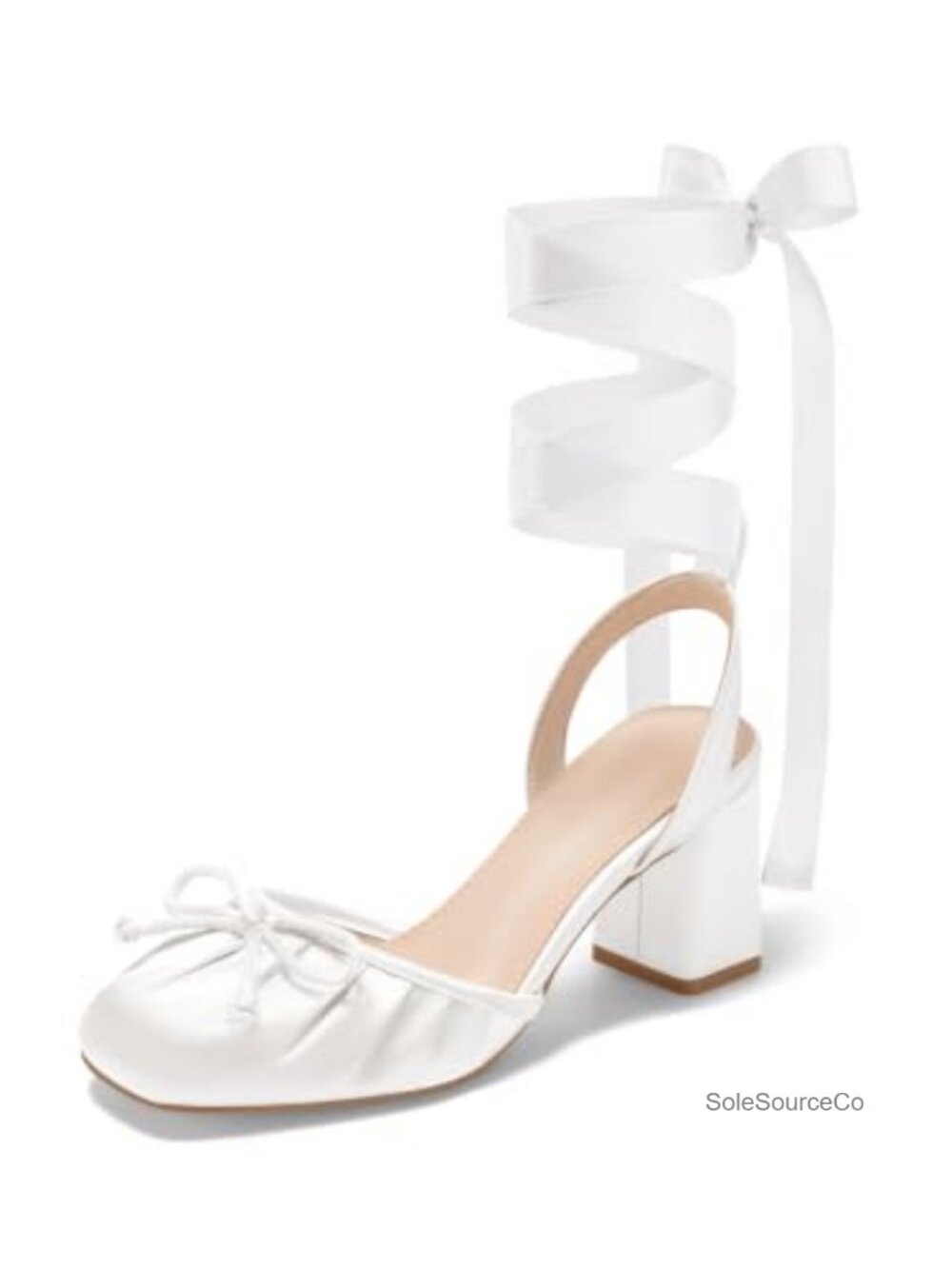 Satin Ballet Heels Women Bow Square Toe Chunky Low Block Heel Pumps